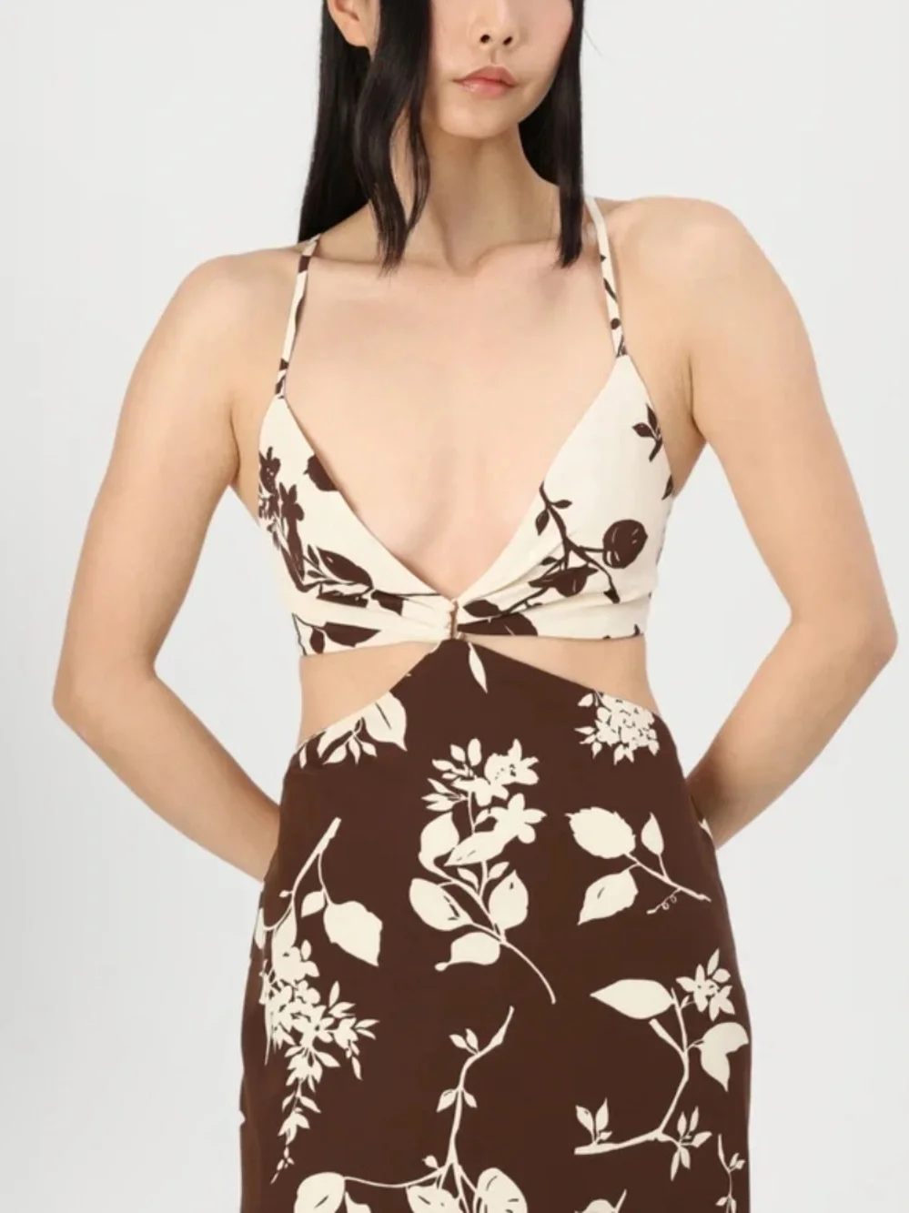 ABERCROMBIE &‎ FITCH Women’s Size SP Petite Brown Julia Slip Cutout Maxi Dress
